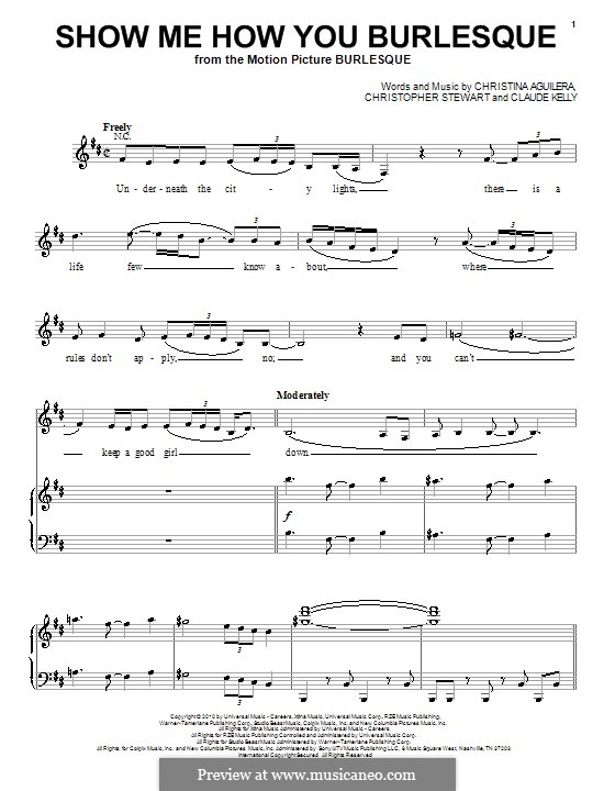 Show Me How You Burlesque (Christina Aguilera): Für Stimme und Klavier (oder Gitarre) by Tricky Stewart , Claude Kelly