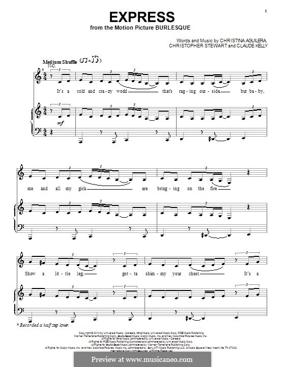 Express (Christina Aguilera): Für Stimme und Klavier (oder Gitarre) by Tricky Stewart , Claude Kelly