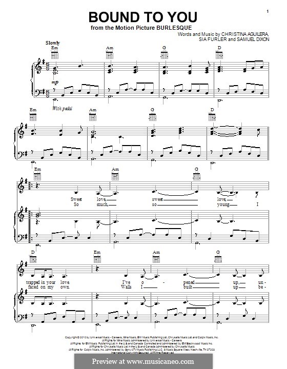 Bound to You (Christina Aguilera): Für Stimme und Klavier (oder Gitarre) by Samuel Dixon, Sia Furler