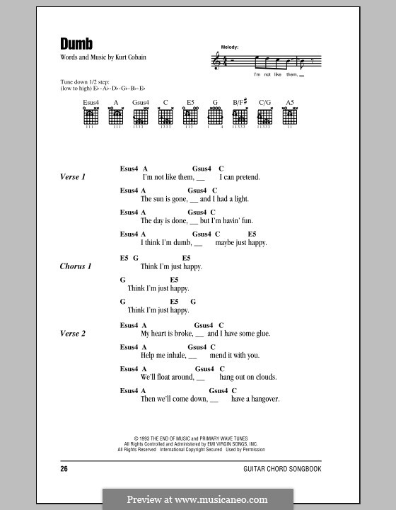 Dumb (Nirvana): Text und Akkorde by Kurt Cobain