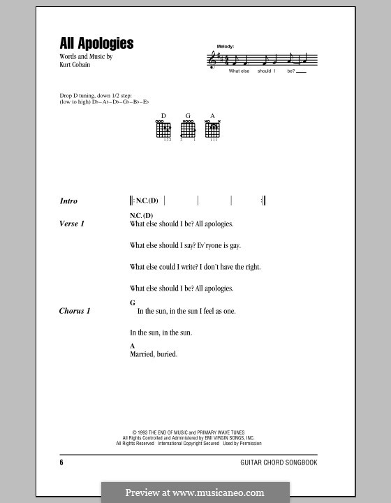 All Apologies (Nirvana): Text und Akkorde by Kurt Cobain