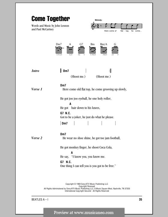 Come Together (The Beatles): Text und Akkorde by John Lennon, Paul McCartney