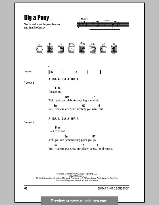 Dig a Pony (The Beatles): Text und Akkorde by John Lennon, Paul McCartney