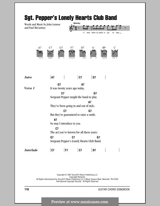 Sgt. Pepper's Lonely Hearts Club Band (The Beatles): Text und Akkorde by John Lennon, Paul McCartney