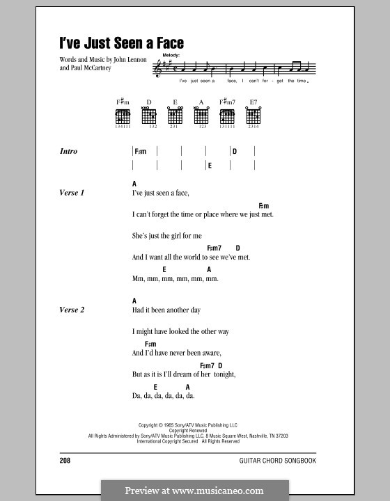 I've Just Seen a Face (The Beatles): Text und Akkorde by John Lennon, Paul McCartney