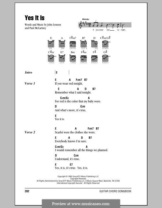 Yes It Is (The Beatles): Text und Akkorde by John Lennon, Paul McCartney