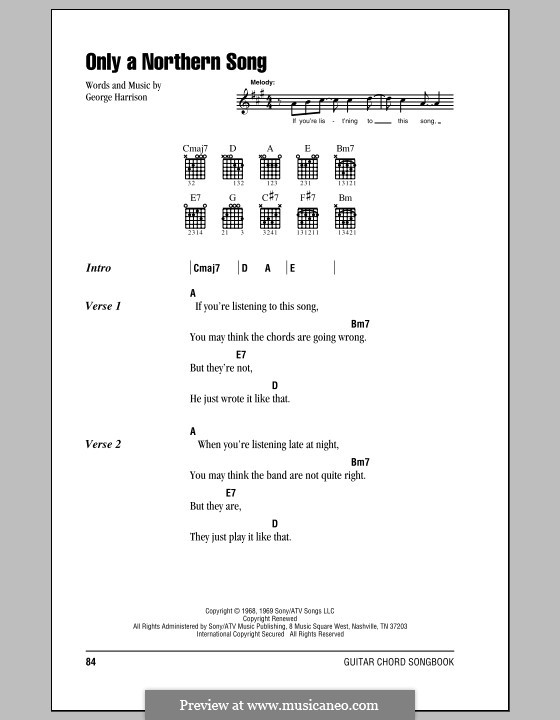 Only a Northern Song (The Beatles): Text und Akkorde by George Harrison