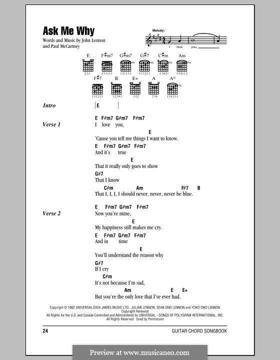 Ask Me Why (The Beatles): Text und Akkorde by John Lennon, Paul McCartney