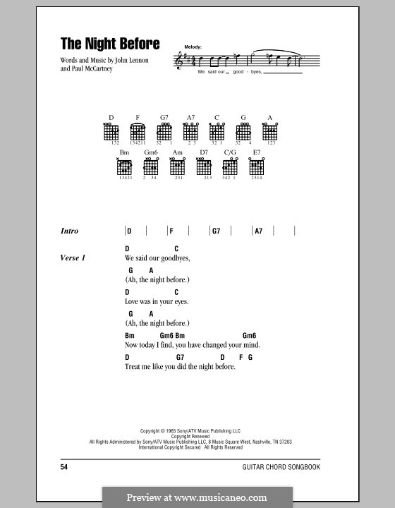 The Night Before (The Beatles): Text und Akkorde by John Lennon, Paul McCartney