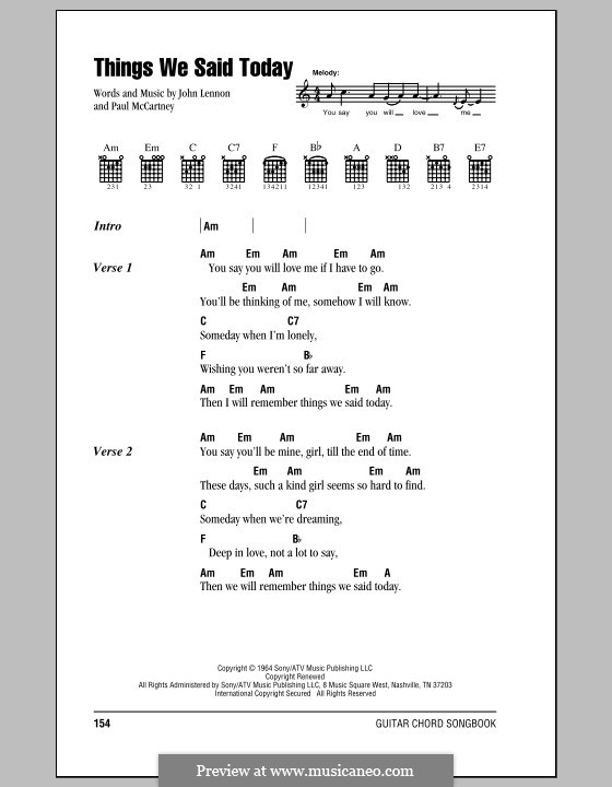 Things We Said Today (The Beatles): Text und Akkorde by John Lennon, Paul McCartney
