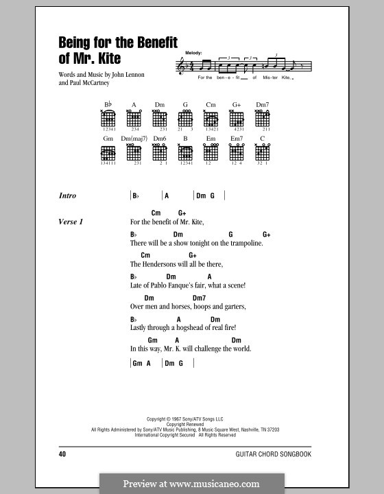 Being for the Benefit of Mr Kite (The Beatles): Text und Akkorde by John Lennon, Paul McCartney