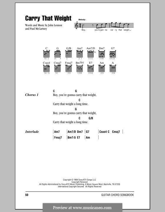 Carry That Weight (The Beatles): Text und Akkorde by John Lennon, Paul McCartney