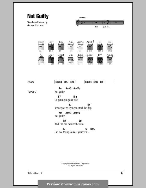 Not Guilty (The Beatles): Text und Akkorde by George Harrison