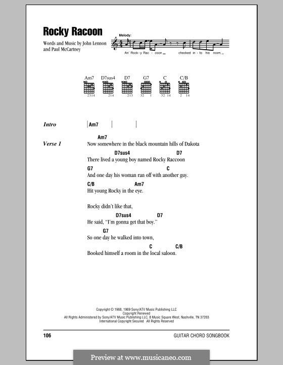 Rocky Raccoon (The Beatles): Text und Akkorde by John Lennon, Paul McCartney
