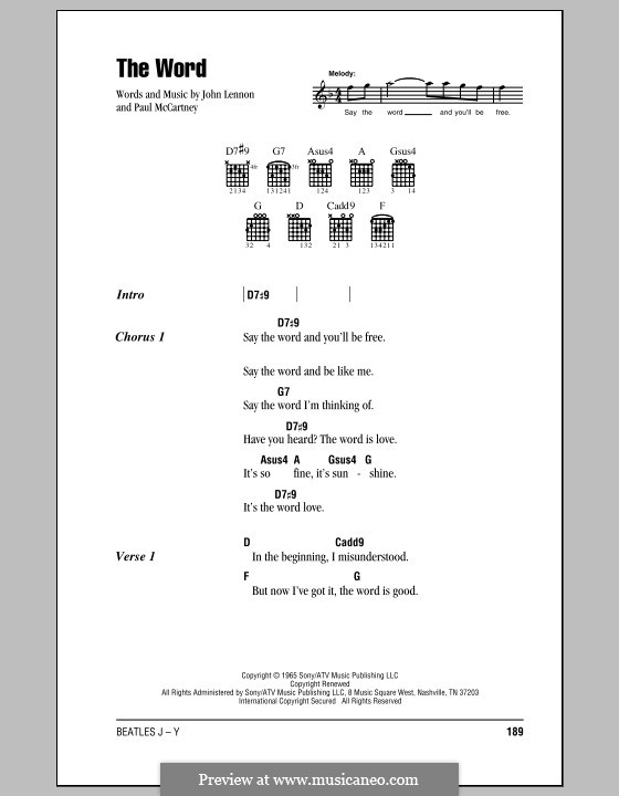 The Word (The Beatles): Text und Akkorde by John Lennon, Paul McCartney