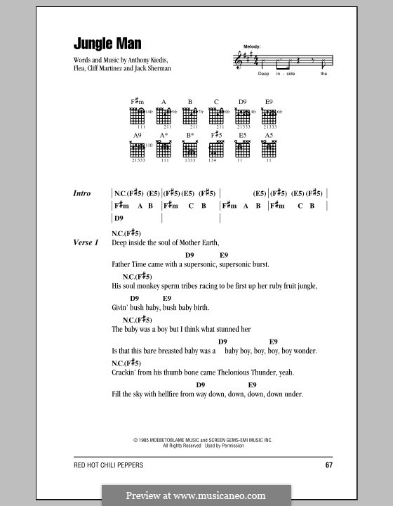 Jungle Man (Red Hot Chili Peppers): Text und Akkorde by Flea, Anthony Kiedis, Cliff Martinez, Jack Sherman