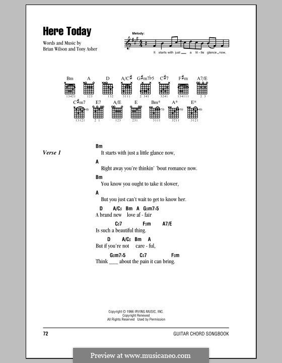 Here Today (The Beach Boys): Text und Akkorde by Brian Wilson, Tony Asher