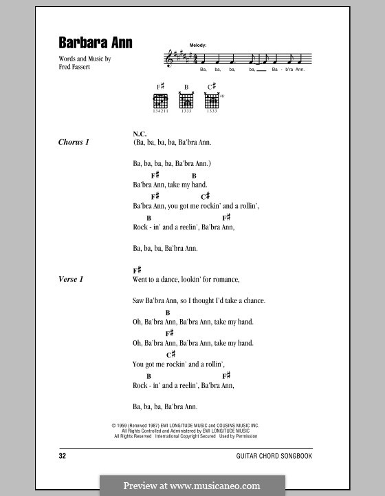 Barbara Ann (The Beach Boys): Text und Akkorde by Fred Fassert