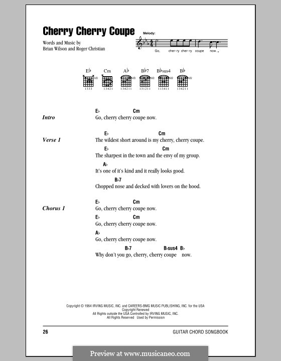 Cherry Cherry Coupe (The Beach Boys): Text und Akkorde by Brian Wilson, Roger Christian