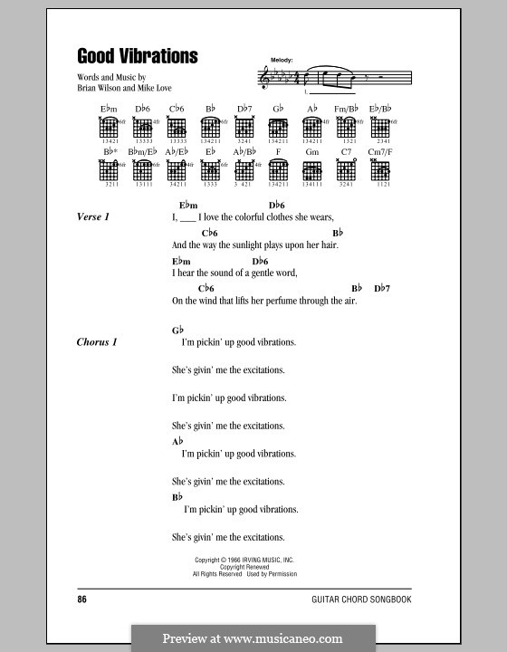 Good Vibrations (The Beach Boys): Text und Akkorde by Brian Wilson, Mike Love