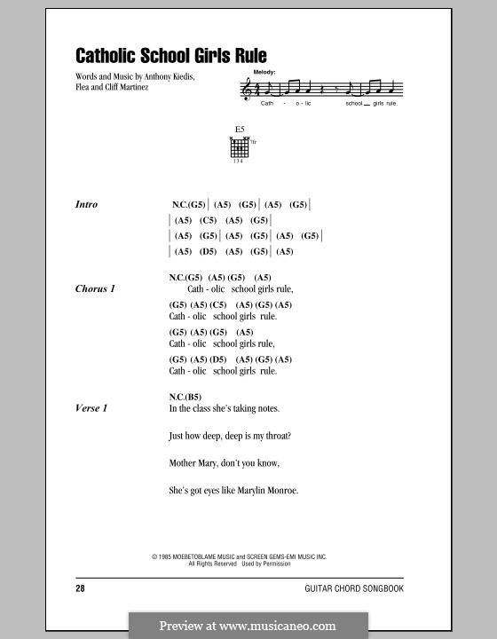 Catholic School Girls Rule (Red Hot Chili Peppers): Text und Akkorde by Flea, Anthony Kiedis, Cliff Martinez