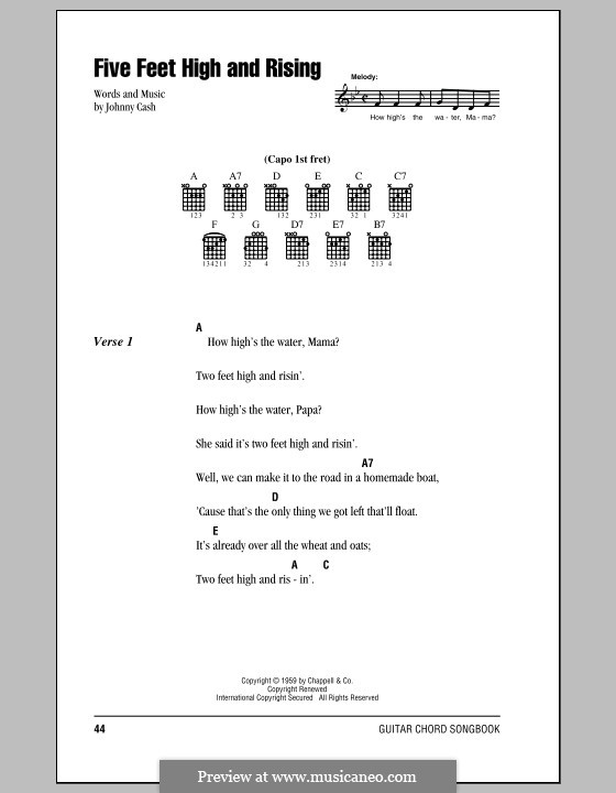 Five Feet High and Rising: Text und Akkorde by Johnny Cash