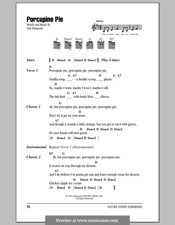 Porcupine Pie: Text und Akkorde by Neil Diamond