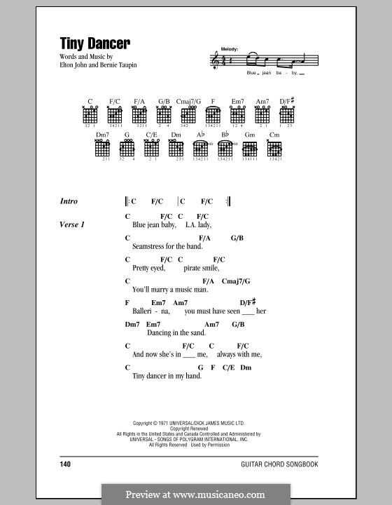 Tiny Dancer: Text und Akkorde by Elton John