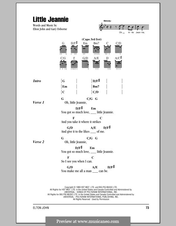 Little Jeannie (Elton John): Text und Akkorde by Gary Osborne