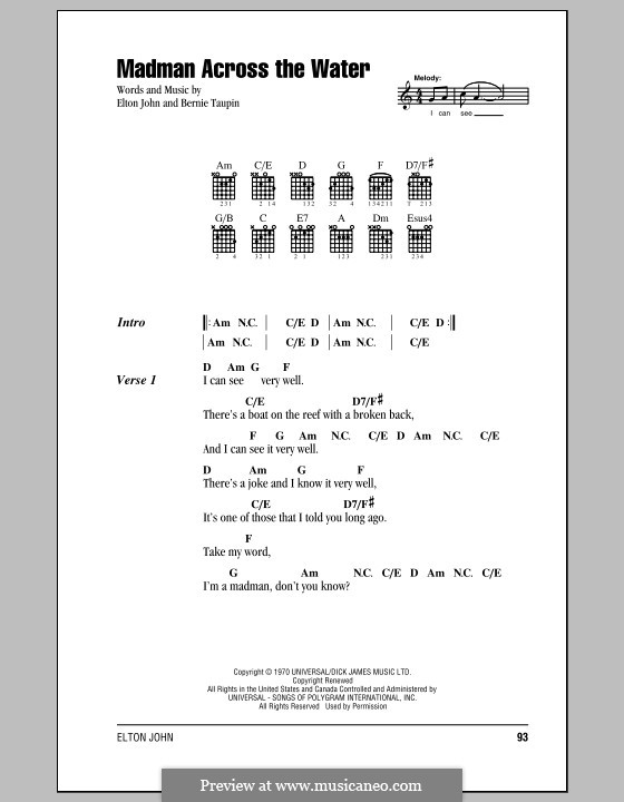 Madman Across the Water: Text und Akkorde by Elton John