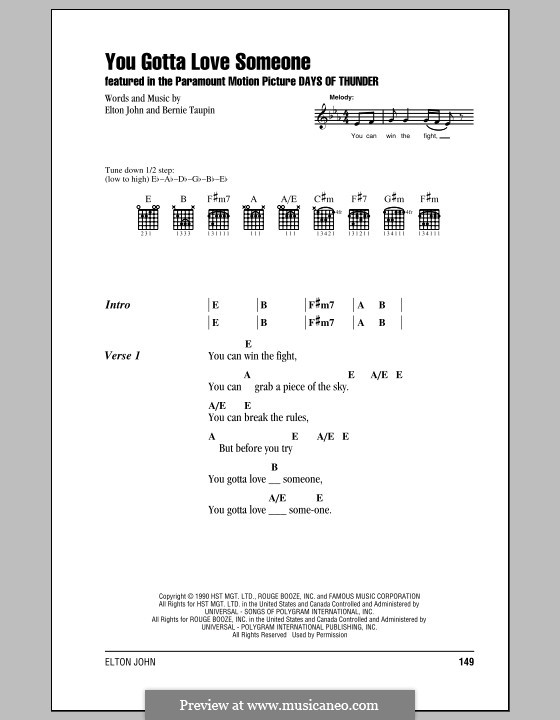 You Gotta Love Someone: Text und Akkorde by Elton John