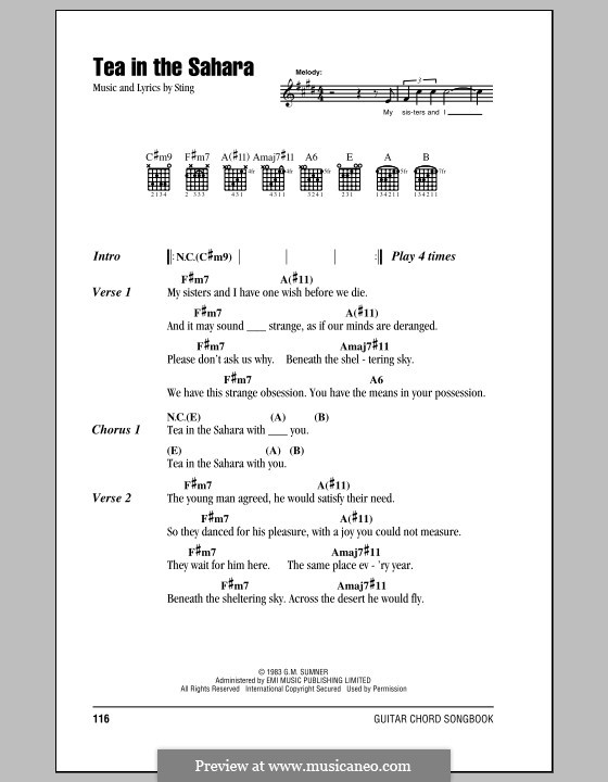Tea in the Sahara (The Police) von Sting Noten auf MusicaNeo