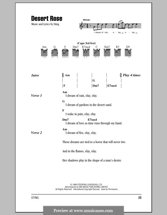 Desert Rose: Text und Akkorde by Sting