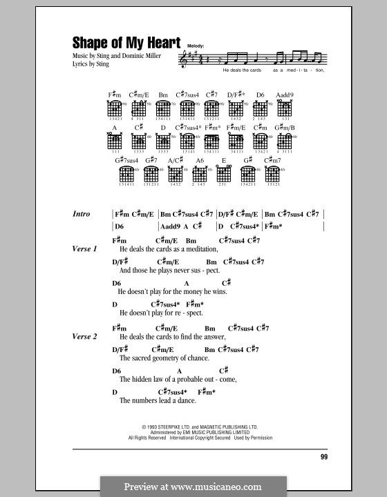 Shape of My Heart: Text und Akkorde by Sting, Dominic Miller