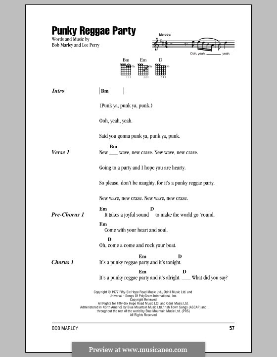 Punky Reggae Party (Bob Marley): Text und Akkorde by Lee Scratch Perry 