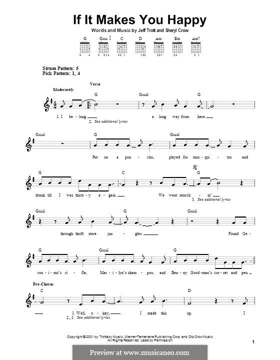 If It Makes You Happy: Für Gitarre (Sehr leichte Fassung) by Jeffrey Trott, Sheryl Crow