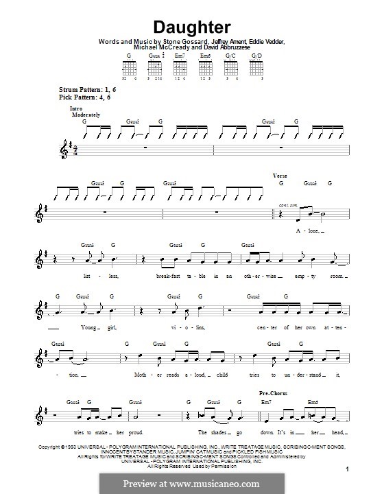 Daughter (Pearl Jam): Für Gitarre (Sehr leichte Fassung) by David Abbruzzese, Eddie Vedder, Jeff Ament, Mike McCready, Stone Gossard