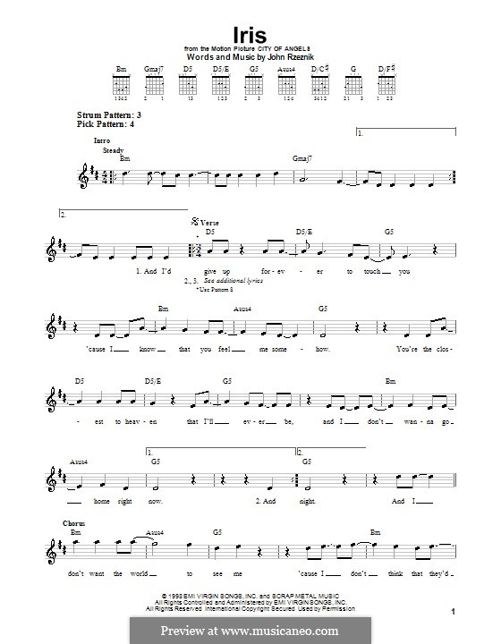Iris (Goo Goo Dolls): Für Gitarre (Sehr leichte Fassung) by John Rzeznik