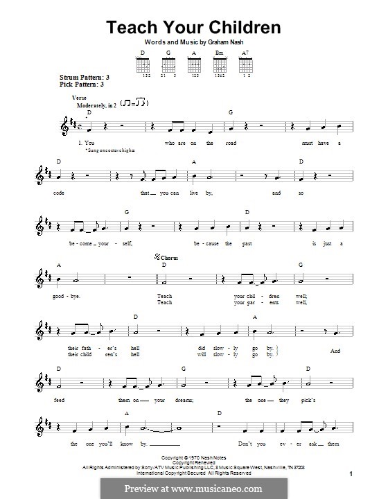 Teach Your Children (Crosby, Stills & Nash): Für Gitarre (Sehr leichte Fassung) by Graham Nash