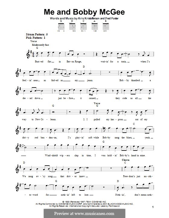 Janis Joplin Me And Bobby Mcgee Text Deutsch Me and Bobby McGee (Janis Joplin) von F. Foster, K. Kristofferson auf