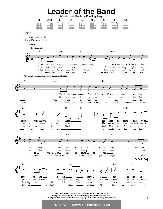 Leader of the Band: Für Gitarre (Sehr leichte Fassung) by Dan Fogelberg