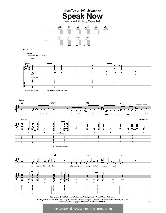 Speak Now: Für Gitarre mit Tabulatur by Taylor Swift