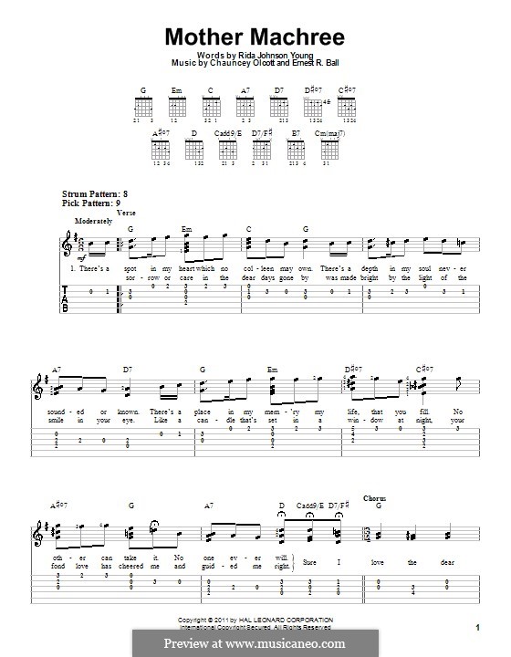 Mother Machree: Für Gitarre by Ernest R. Ball, Chauncey Olcott