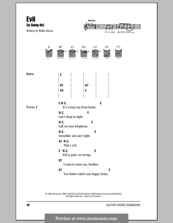 Evil (Is Going on): Text und Akkorde by Willie Dixon