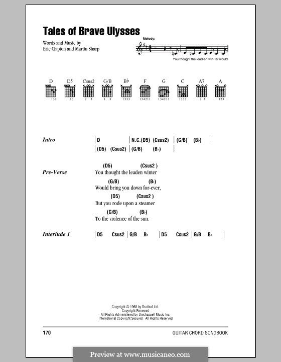 Tales of Brave Ulysses (Cream): Text und Akkorde by Eric Clapton, Martin Sharp