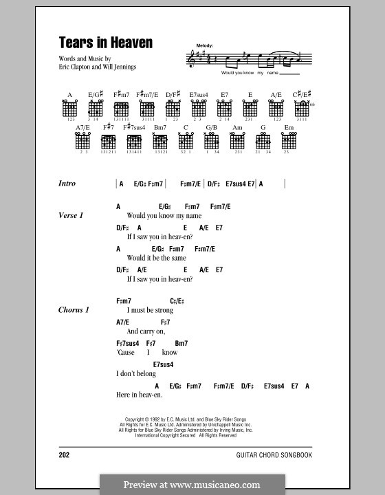 Vocal version (Tears in Heaven) by E. Clapton, W. Jennings on MusicaNeo