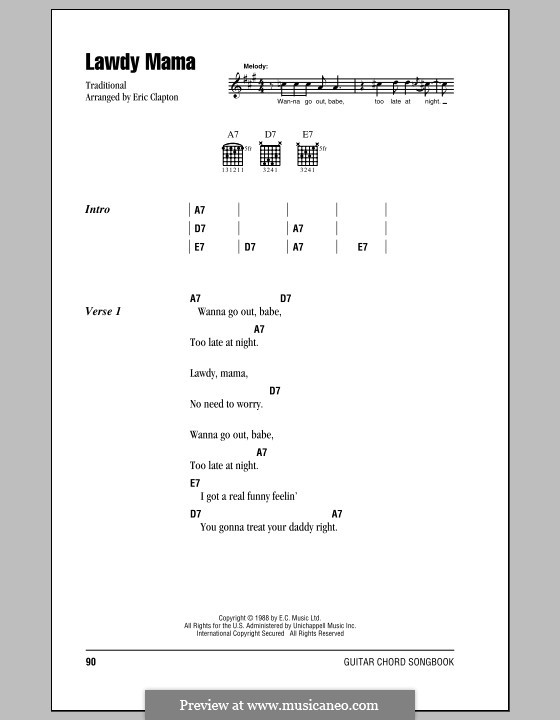 Lawdy Mama (Cream): Text und Akkorde by folklore