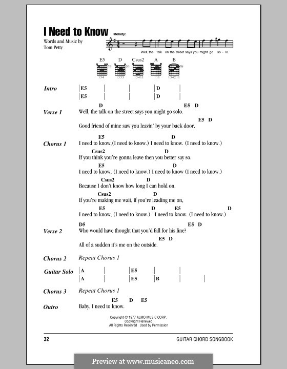 I Need to Know: Text und Akkorde by Tom Petty