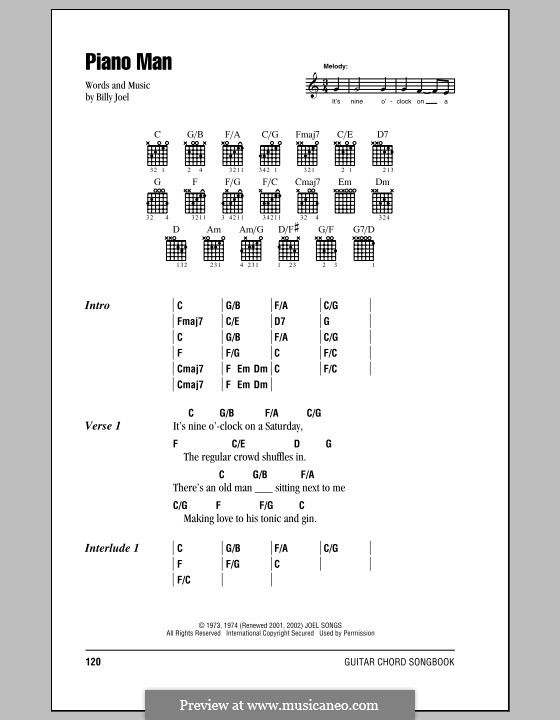 Piano Man: Text und Akkorde by Billy Joel