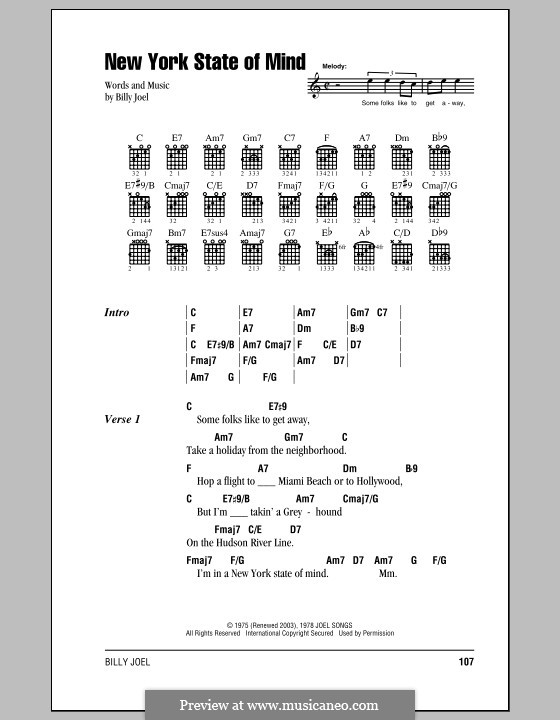 New York State of Mind: Text und Akkorde by Billy Joel